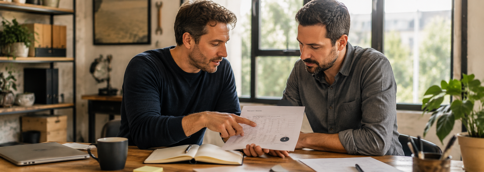 Deux personnes qui travaillent ensemble sur un document